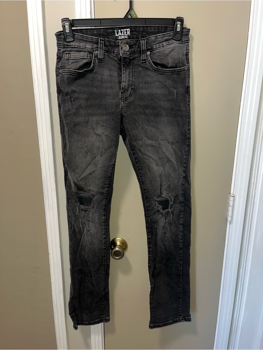 LAZER Black Slim Skinny Jeans with Knee Rips